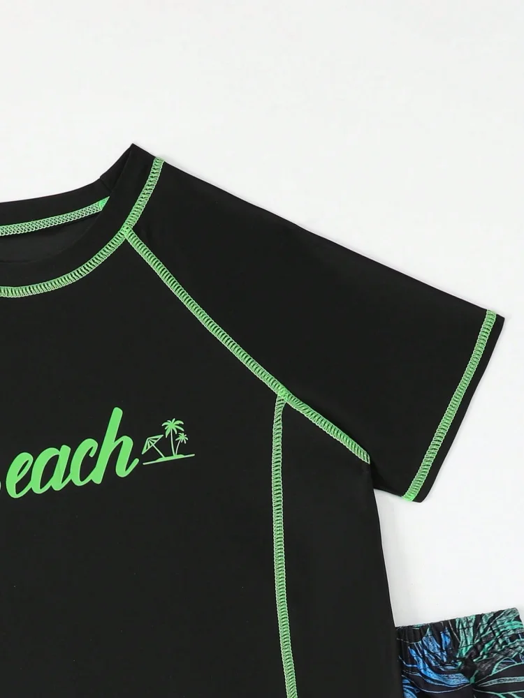 الصبي الاطفال ملابس السباحة 2026 جديد أسود طباعة قصيرة الأكمام ملابس سباحة للأطفال الصيف قطعتين السراويل ملابس الشاطئ ثوب السباحة السباحة #4