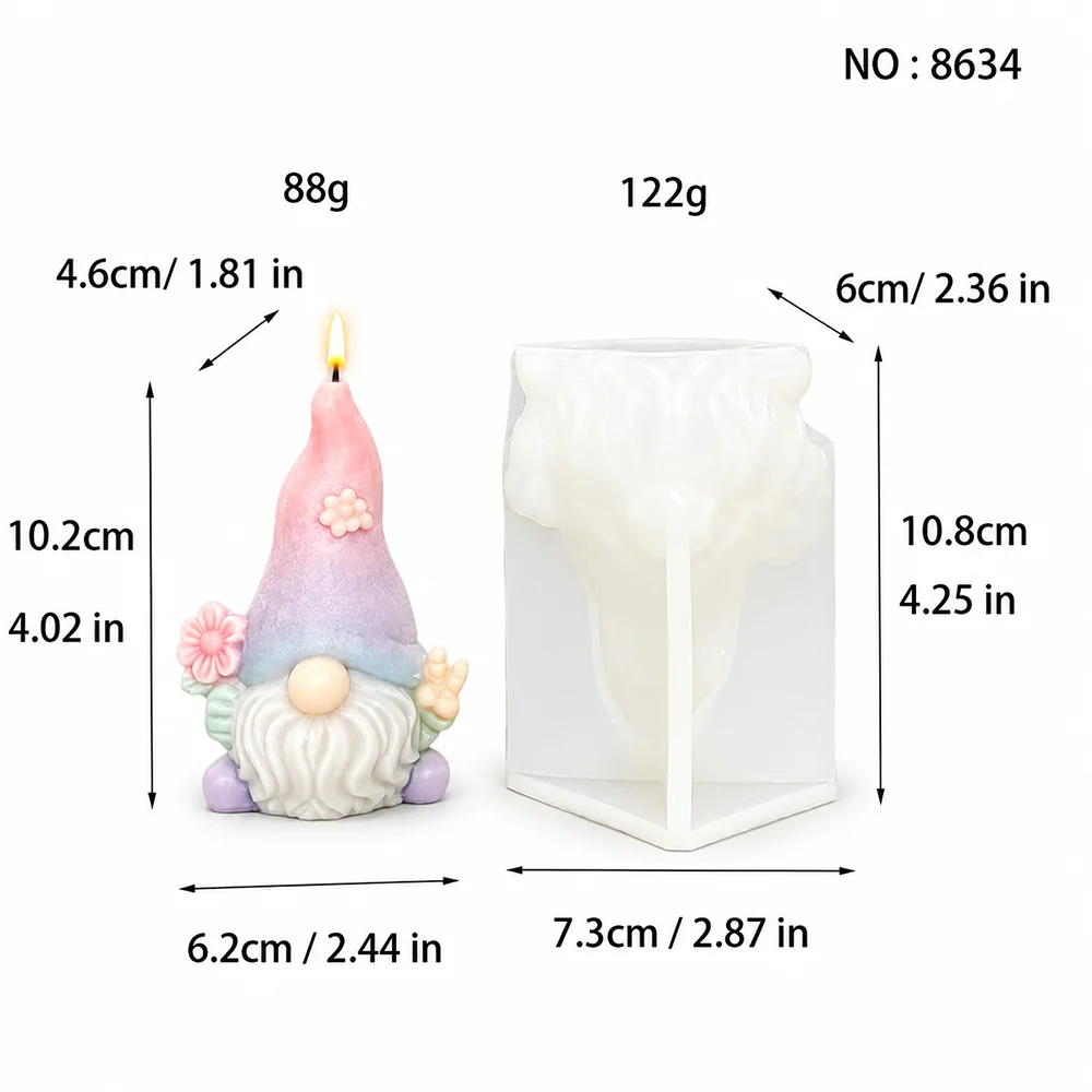 Elderly Beard Silicone Candle Mold with Flower Heart Design Dwarf Soap Resin Plaster Mold for  Decoration Christmas Gifts