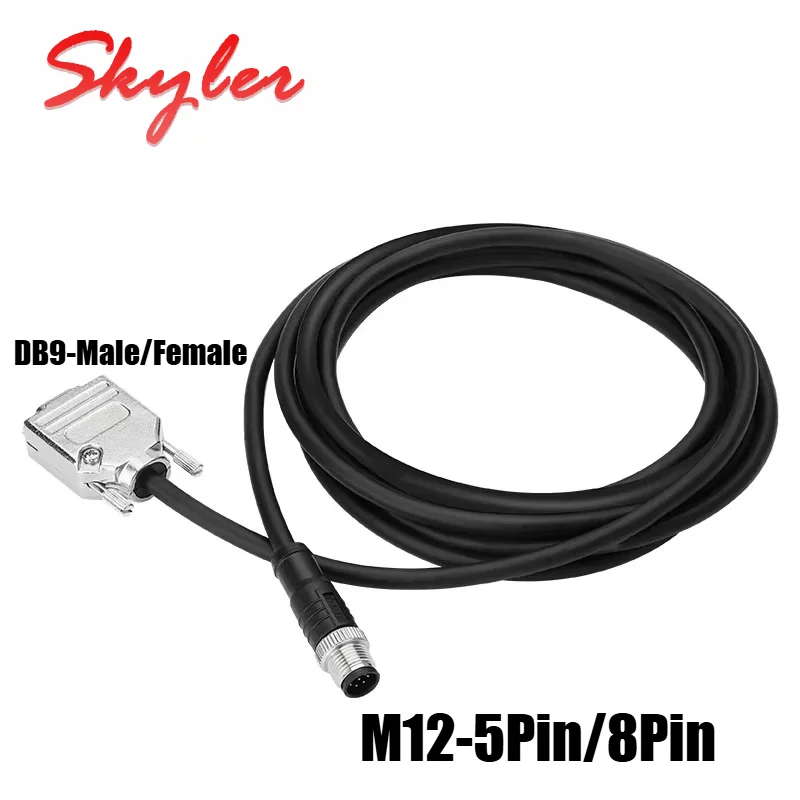 IP67 Waterproof M12 5Pin 8Pin Male Female DB9 Metal Aviation Plug Serial Cable 1m 1 to 2 Y Splitter Wire for Barcode Scanner EV