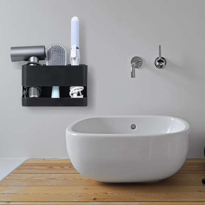 현대적인 벽걸이형 블랙 메탈 스타일링 및 액세서리 3개 슬롯이 있는 내열성 홀더, 살롱 핫 오거나이저