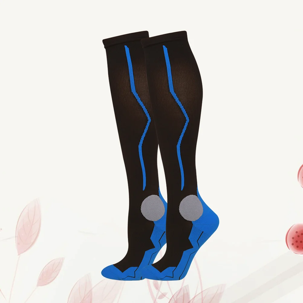 1 زوج ماراثون الجري جوارب ضغط تنفس دعم دائم ل الدوالي الإغاثة الساق حامي الضغط جورب الأزرق L #1