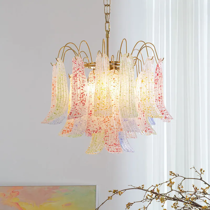 

French light luxury glass petal chandelier medium antique living room lamp