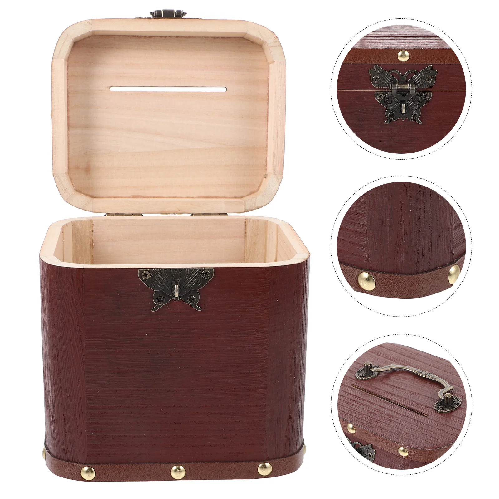 

Wooden Piggy Bank Vintage Style Retro Money Jar for Coin Storage Home Decor Gift Box Desktop Ornament Wood Treasure Chest