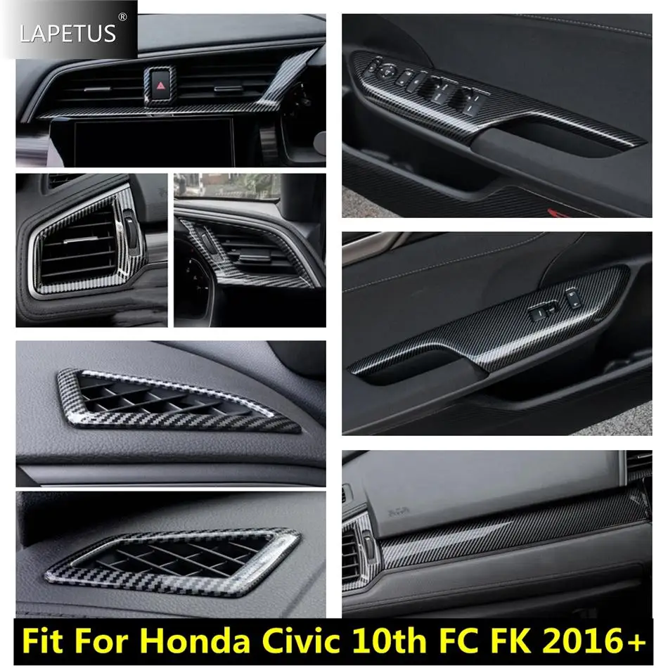 

Car Glass Lift Button / Air AC / Center Control Strip Accessories Cover Trim For Honda Civic 10th FC FK 2016 - 2020 Carbon Fiber