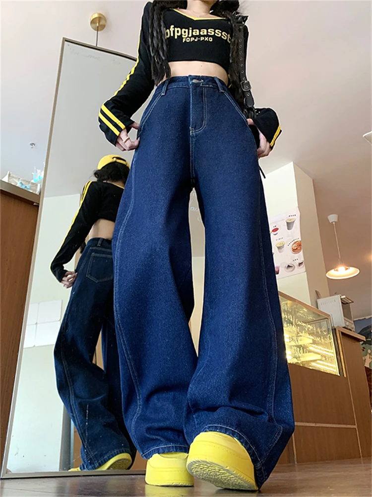 Plus Size Thiened Fce Gefütterte Denim-Jeans mit geradem Bein, hohe Taille, lockere Passform, schlankmachende Hose mit weitem Bein für Damen, Herbst, neue S...