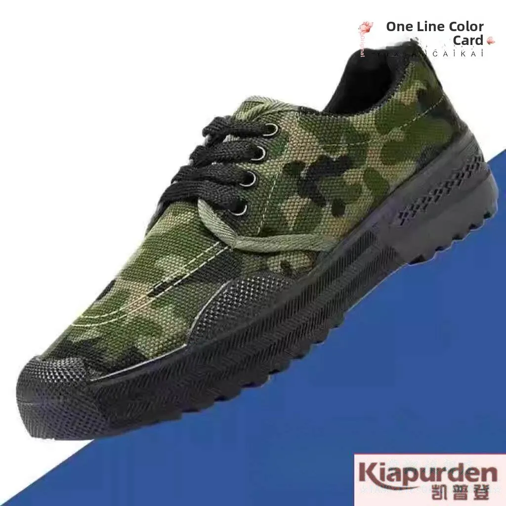 Men's Summer Canvas Slip-On Camouflage Work Shoes Anti-Odor Labor Protection Shoes round Toe Flat Heel Wear-Resistant Casual ...