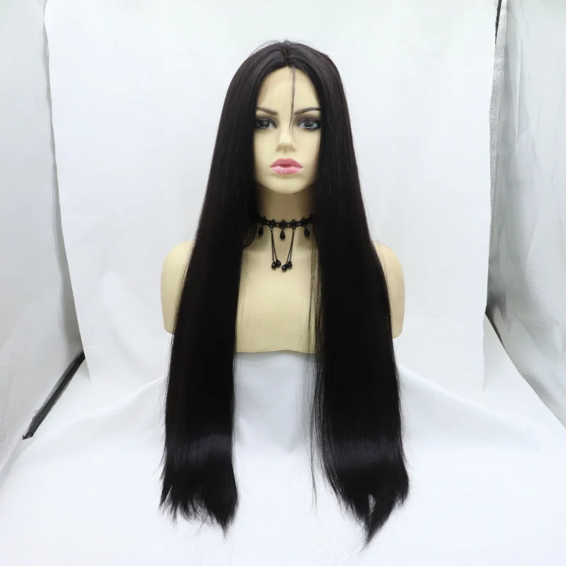 Hand-crocheted front lace synthetic , Japanese high-temperature fiber, freely partable long straight hair wig