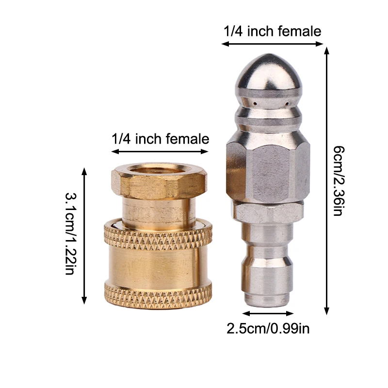 1/4 Inch High-Pressure Water Jetting Hose Nozzle Stainless Steel Sewer Nozzle 5000 PSI Quick Connect Drain Clog Remover