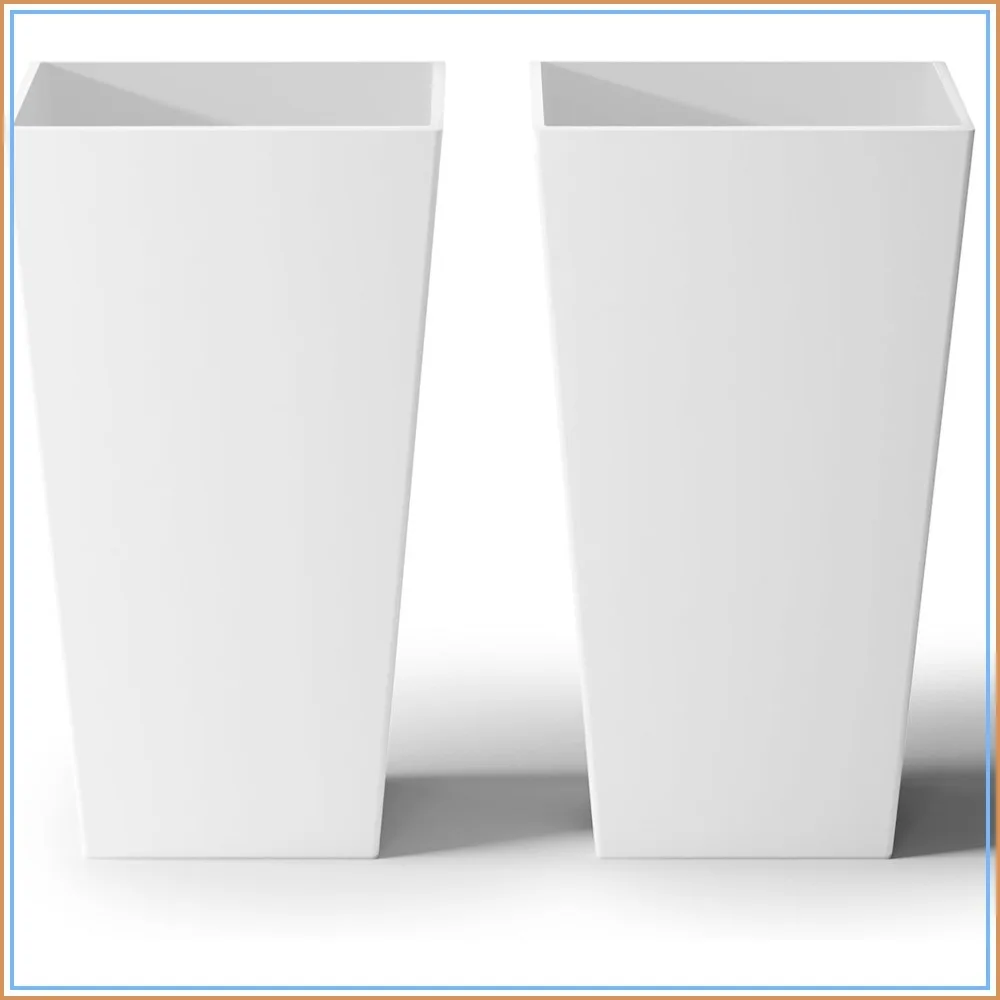30in Tall Planters Set of 2, Large Indoor Outdoor Pots, Modern White Flower Containers for Trees