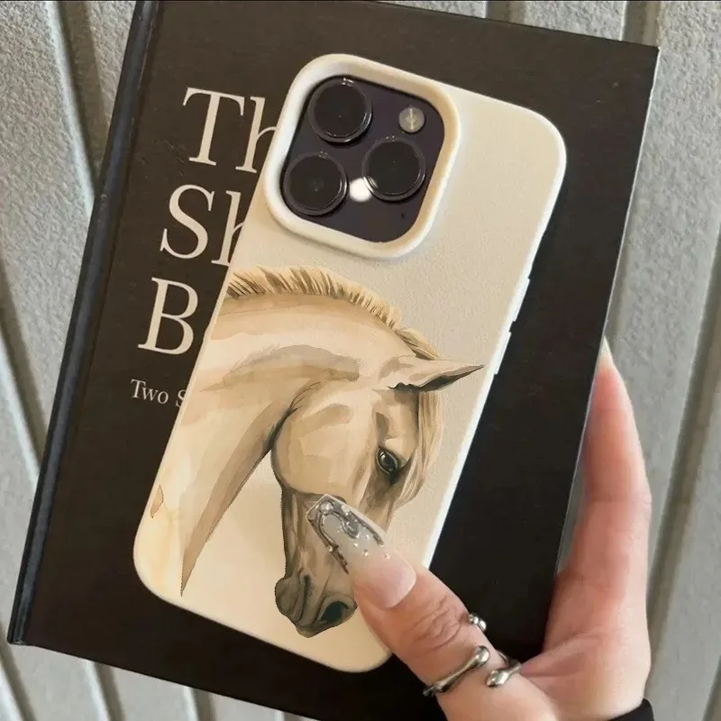 White Horse Fashion Ink Side Case For Samsung A05S A06 A07 A15 A16 A17 A34 A35 A53 A54 A55 S23 S24 FE S25 Ultra A26 A36 A56 Case