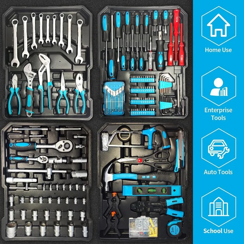 Arcwares 799pcs Aluminum Trolley Case Tool Set Silver, House Repair Kit Set, Household Hand Tool Set, with Tool Belt,Gift