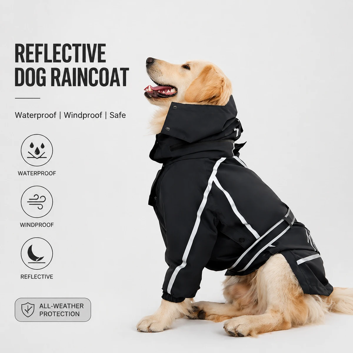 

Heavy Duty Raincoat for Large Dogs Stormproof Full Body Coverage Reflective Windproof Waterproof Poncho for Labrador Shepherd
