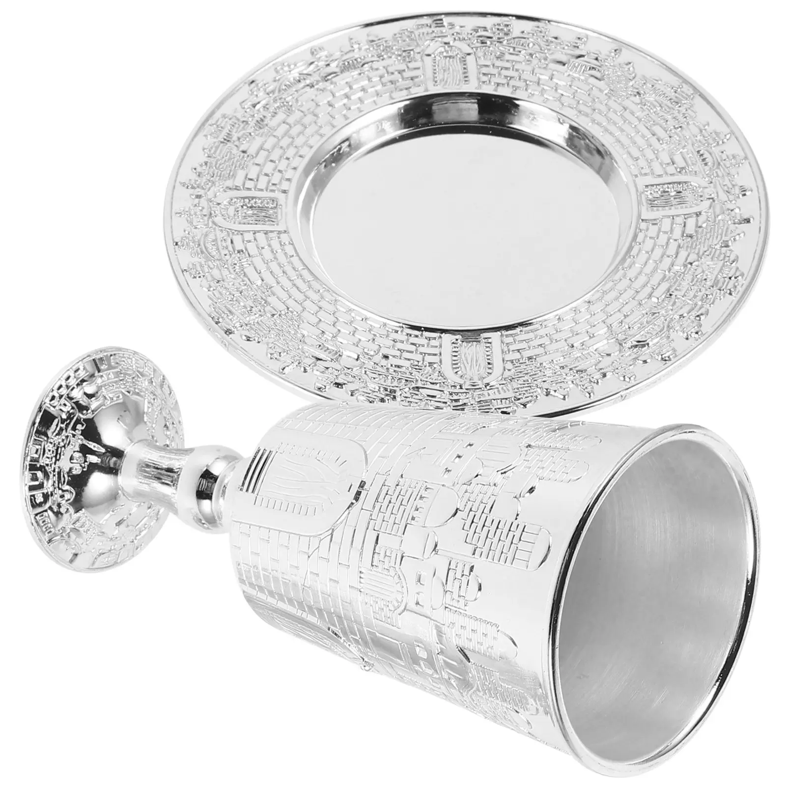 

1Set Shabbat Kiddush Cup Set Elegant Zinc Alloy Wine Cup with Saucer Meaningful Judaica Gift for Passover and Sabbath