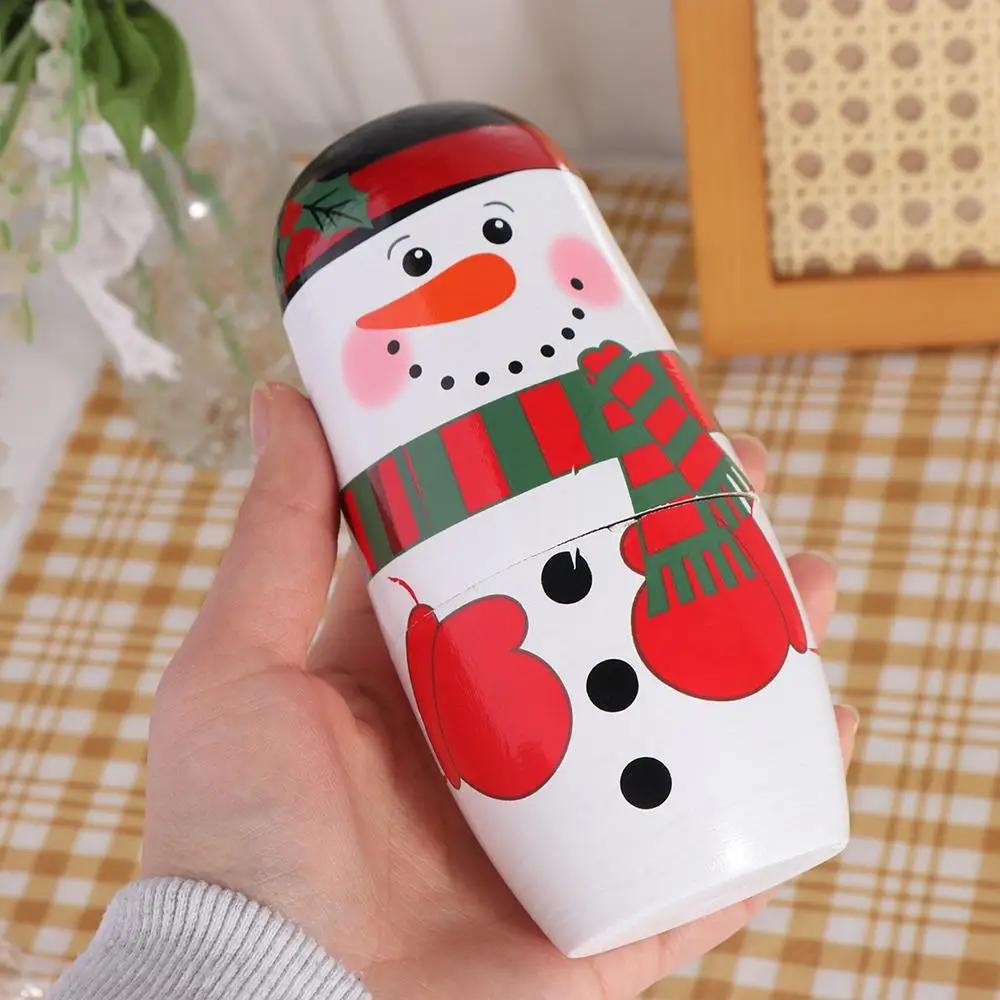 Cute 5Pcs/Set Xmas Matryoshka Wood Smooth Wooden Stacking Dolls Safe craft Christmas Nesting Dolls