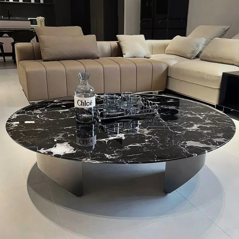 Mesa de centro luxuosa preta, design de piso de mármore, mesa de centro italiana, sala de estar, tavolino da salotto, móveis para casa