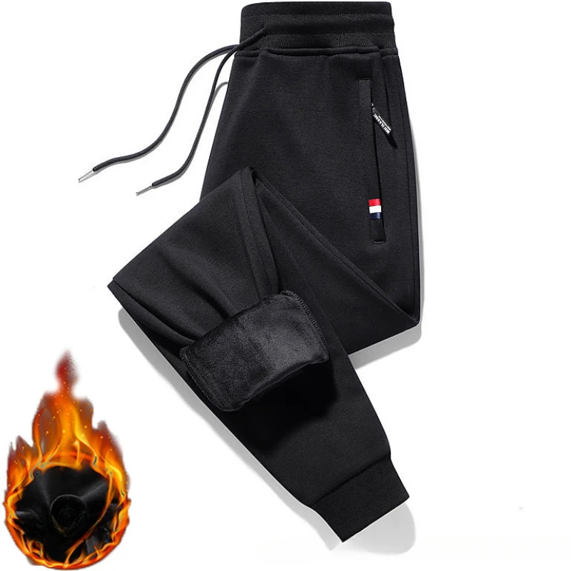 Winter Plush Sweatpants Wool thickened Men's sports Pants Wind and coldproof  leisure Loose fitting Leg tied Mens pants Running