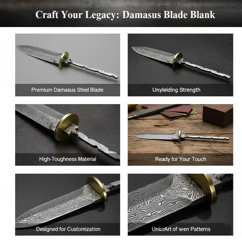 Damascus Steel Tea Knife Blank, Tea Sword Blank & Tea Shovel Blank - Large Straight Blade Blanks for DIY Crafting view 6