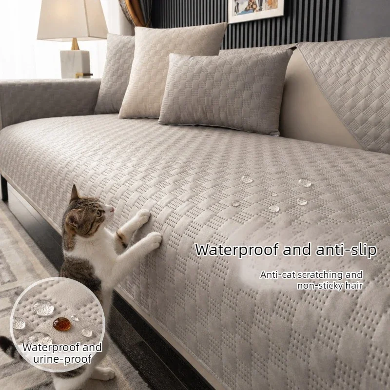 Luxury Minimal Waterproof Solid Sofa Cover Anti Cat Scratch Non Slip Sofa Slipcover Living Room Home Furniture Protector Textile