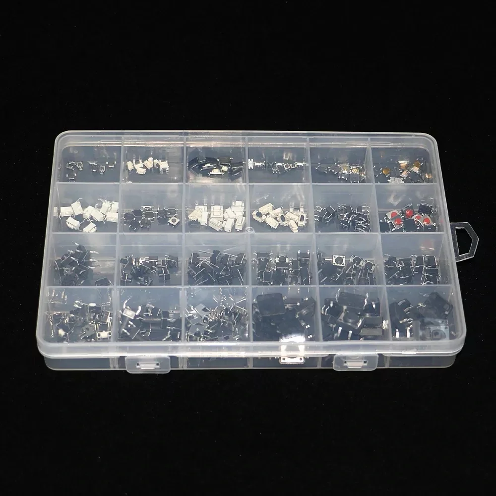 250pcs 25 Values Micro Switch Assorted Push Button Tact Switches Reset Mini Leaf Switch SMD DIP DIY Kit + Box