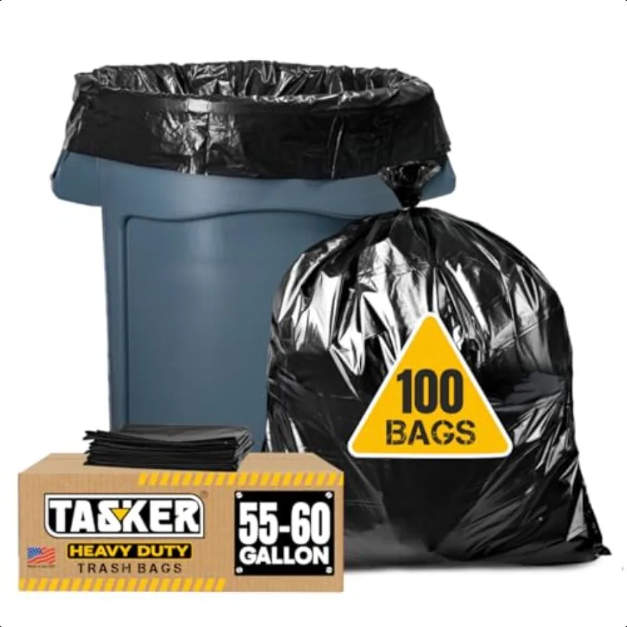 

5560 Gallon Trash Bags Heavy Duty Value Pack 100 Bags w Ties Large Black Outdoor Trash Bags Extra Large Trash Can Liners 60 Gal