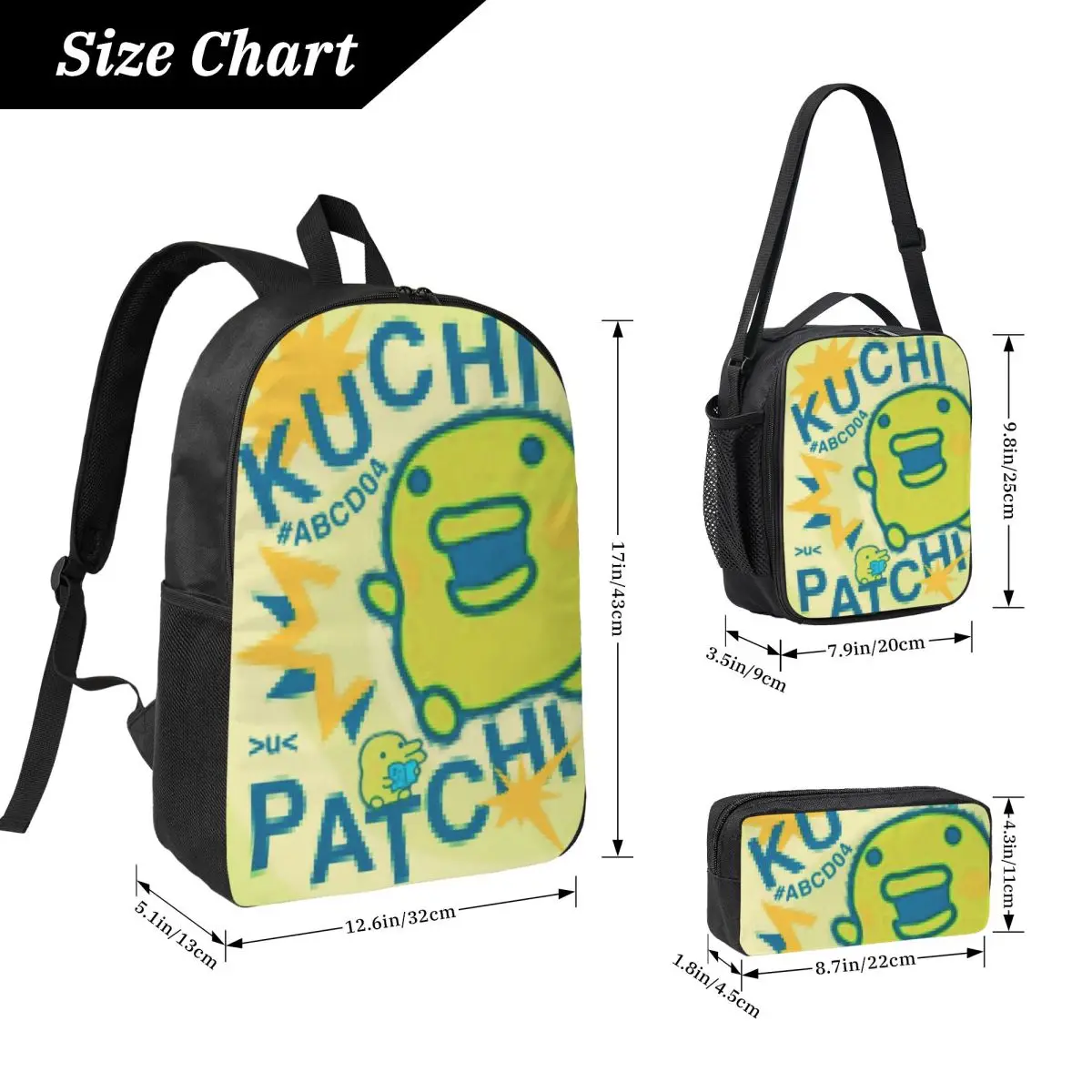 3Pcs Kuchipatchis Backpack Set for Girls Boys Pencil Boxes Bookbag Sets with Lunch Box For Primary School Students Daypack