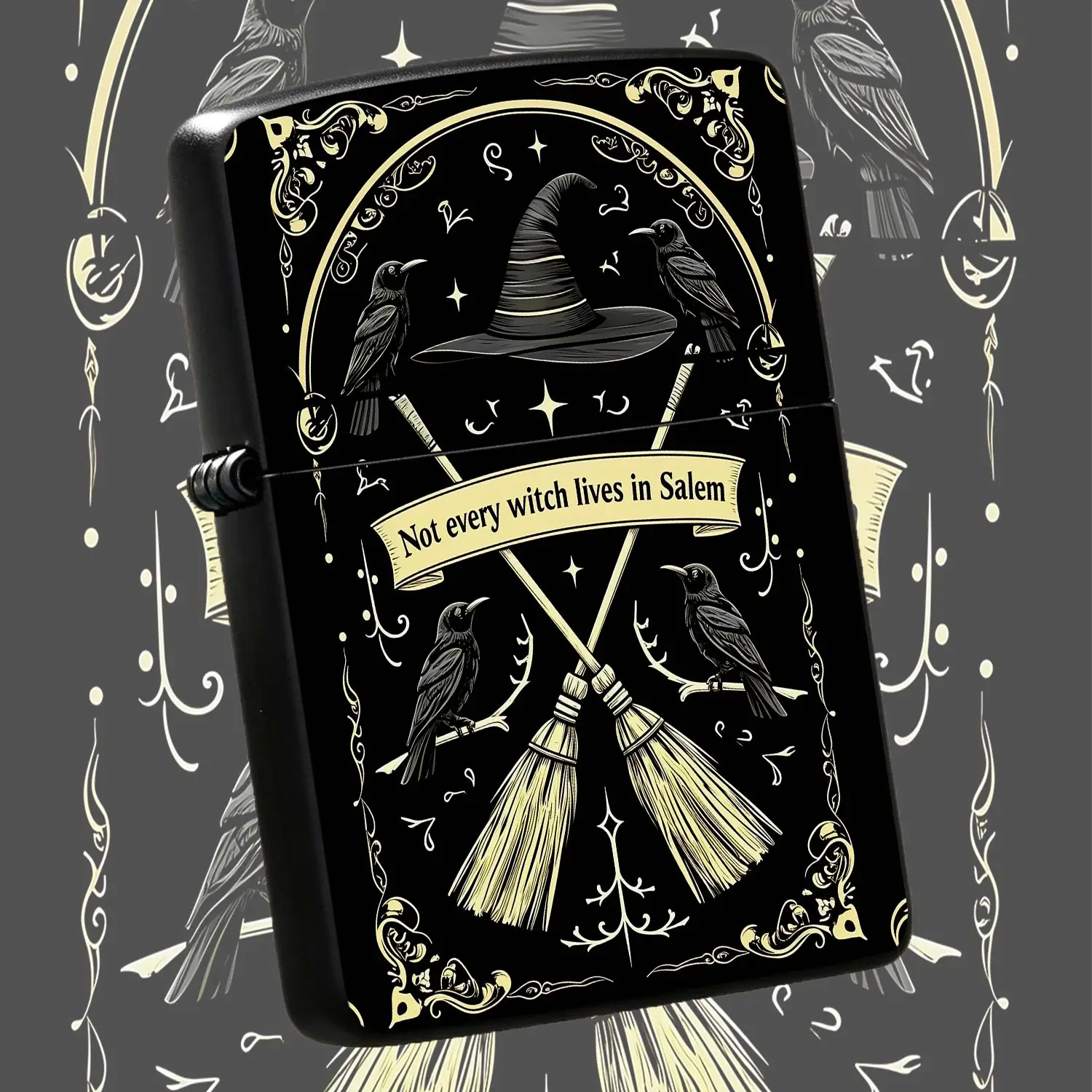 Vintage Witch Themed Lighter, Not Every Witch Lives In Salem Print, Delicate Framed Crow Broom Pattern, Portable Practical Daily Ignition Tool, Ideal For Personal Use Gifting, Unique Stylish Accessory For All Scenes, Sm A Humorous And Inter