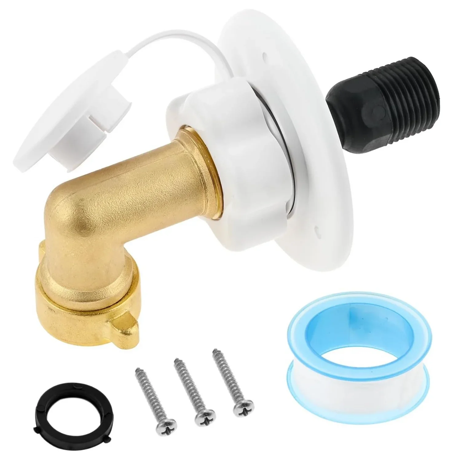 Auto Marine RV City Water Fill Inlet Flange Brass with Garden Hose Elbow Check Valve 90 Degree Connector 1/2