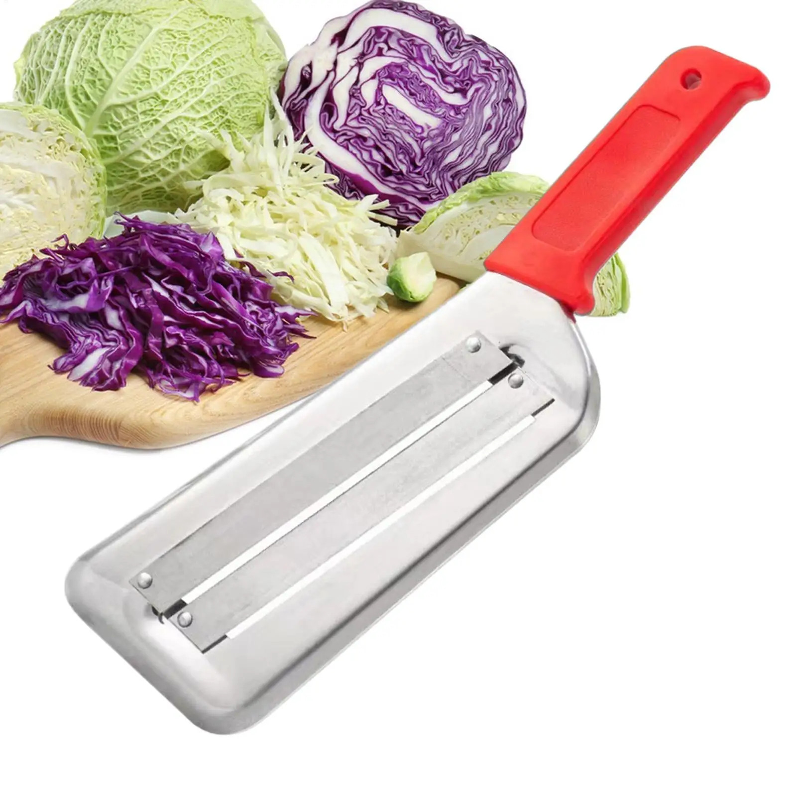 Cortador de repollo de acero inoxidable, picador manual de repollo, cuchillo de metal para repollo fermentado, rebanador doble, cuchillo para verduras, cuchillo rebanador