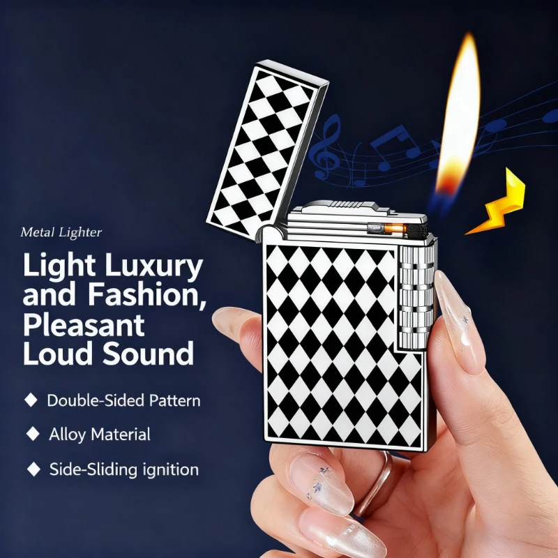 New Style Loud Steel Sound Lighter - Side-Sliding Grinding Wheel, Refillable Slanted Flame, High-End Gift for Men Tool