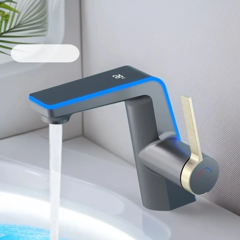 Digital Display LED Bathroom Sink Faucet Hot Cold Mixer Tap Basin Faucet with Ambient Light for Home Hotel Washroom Water Tap