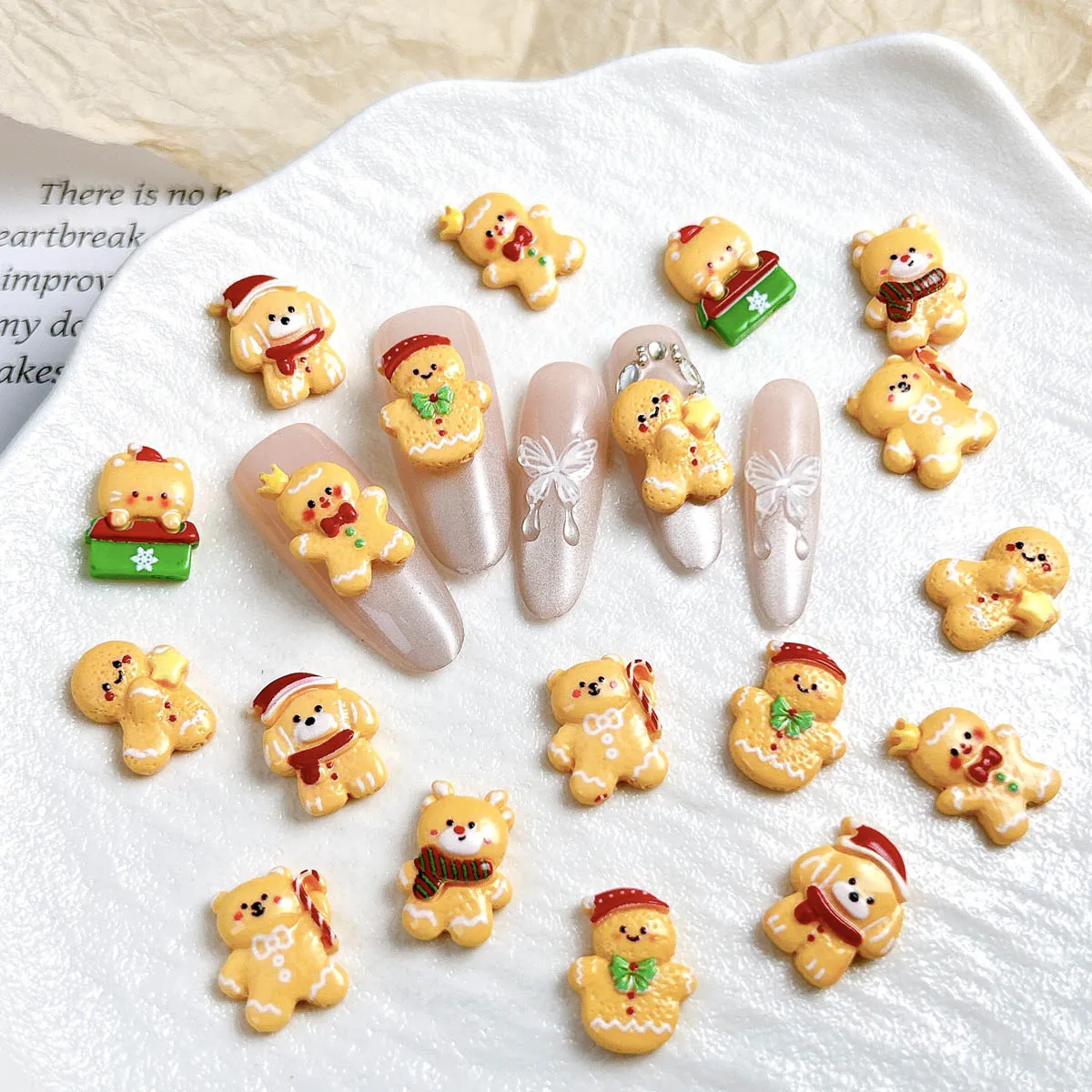 20 قطعة Kawaii عيد الميلاد الزنجبيل رجل الأيائل الراتنج مسمار السحر الكرتون الإبداعية الأصفر الدب ثلج مسمار الفن زينة DIY الأظافر #4