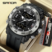 SANDA 2025 Night Style Fashion Men Quartz Watch Sport Military Watch 50M Waterproof  Alloy Circle Digital Relogios Masculino