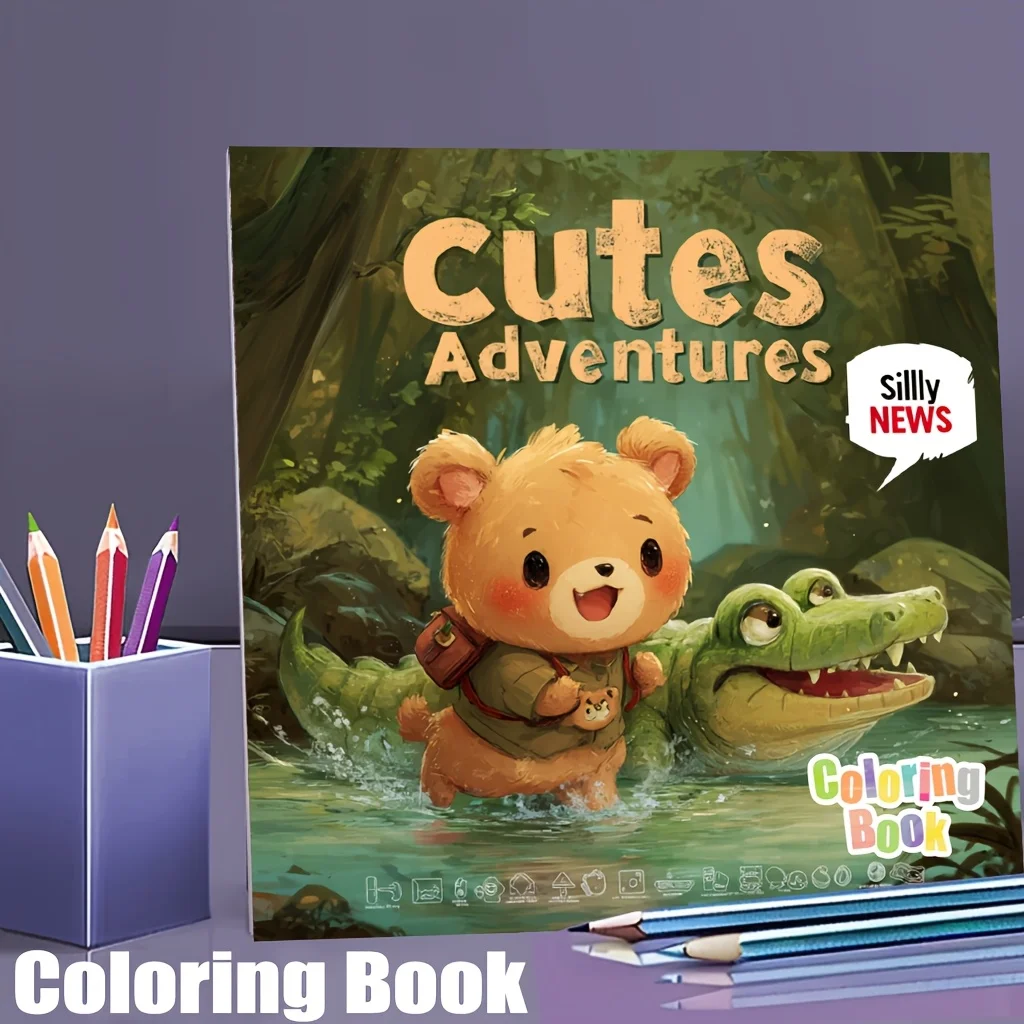 28 Pages Cute Animal Adventures Coloring Book for Adult Stress Reduction | Colouring Book for Stress Relief and Mood Reduction