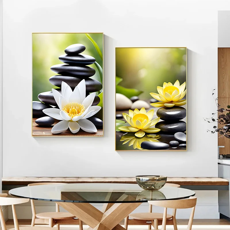 Spa Zen Cherry Blossom Lily Pink Lotus Canvas Print Posters Art Painting Fitness Yoga Studio Wall Art Decor Pictures Home Decor