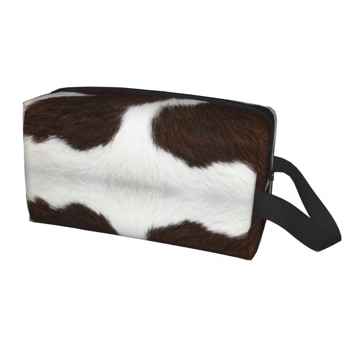 Cow Fur Cowhide Texture Makeup Bag for Women Travel Cosmetic Organizer Cute Animal Skin Leather Storage Toiletry Bags