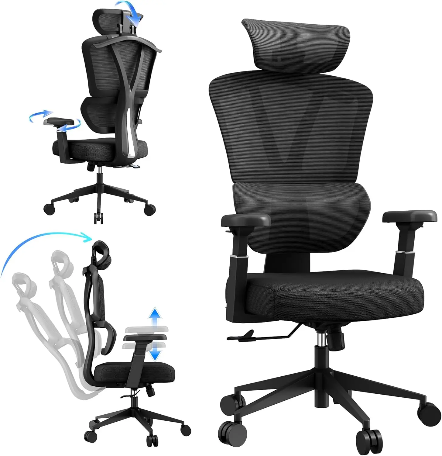 

Ergonomic Office Chair, High Back Home Desk Chair, Adjustable Headrest, Waist, Armrest, Tilt Function,Rotating Computer