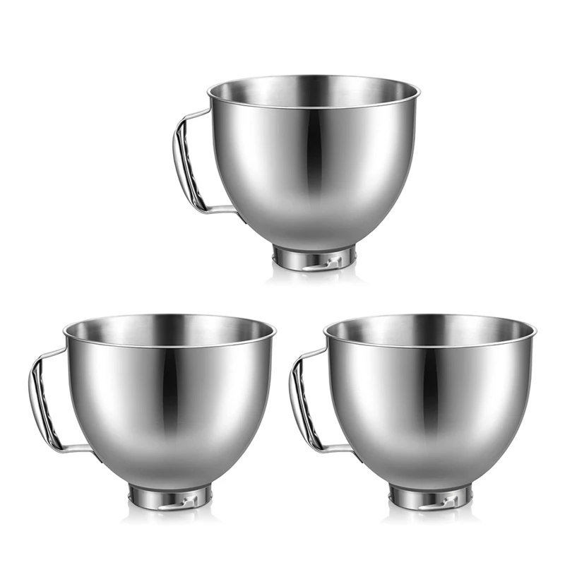 2025-3X Stainless Steel Bowl For Kitchenaid 4.5-5 Quart Tilt Head Stand Mixer, For Kitchenaid Mixer Bowl, Dishwasher Safe