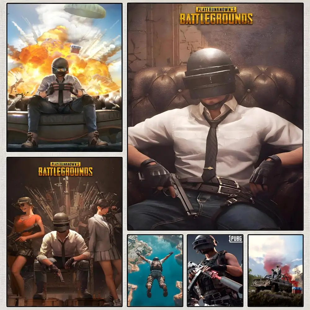 Game PUBG Battlegrounds Battle Royale Poster PP Wall Art Print Removable Water-Resistant Home Decor for Bedroom Apartment Gift