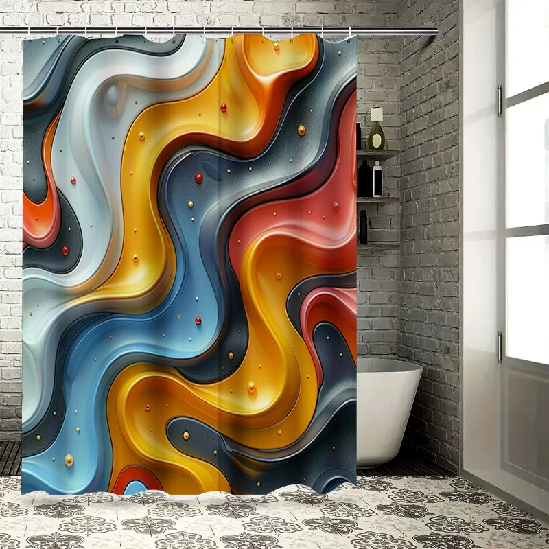 

Abstract Wave Pattern Shower Curtain, Modern Artistic Bathroom Decor, Waterproof Polyester Fabric, Colorful 3D Design