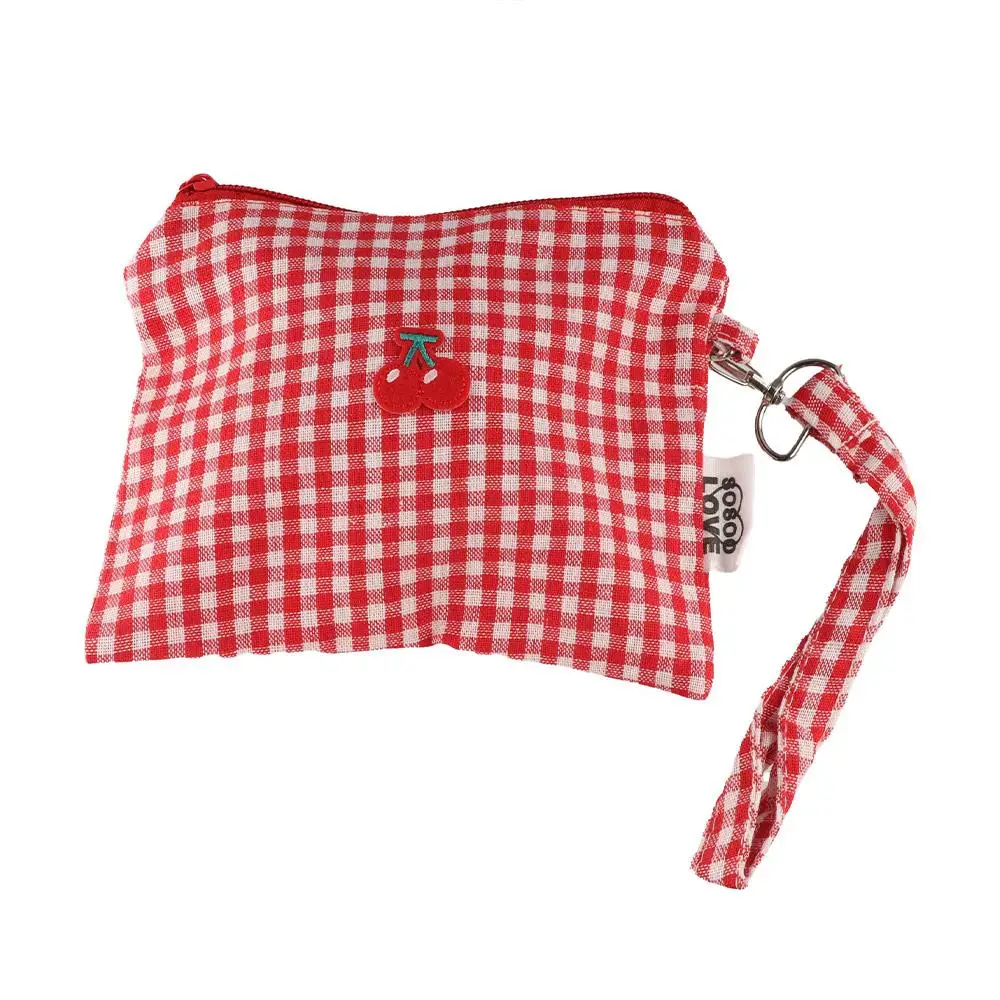 

Korean Style Cherry Cosmetic Bag Large Capacity Toiletry Organizer Plaid Makeup Bags Stationery Bag Pouch Canvas Coin Purse Men