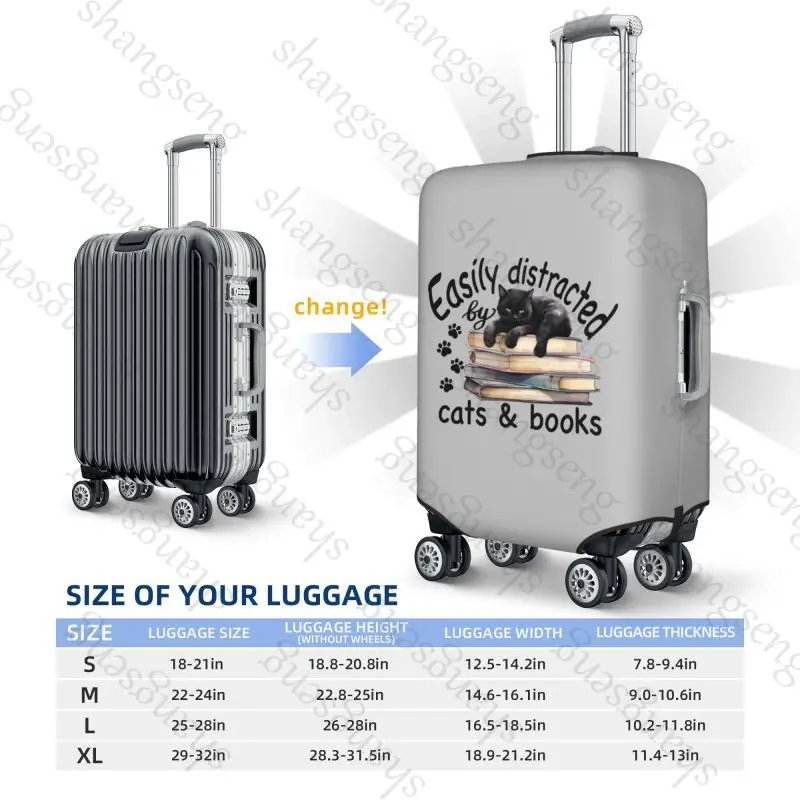 Fashion Cat with Books Print Thick Elastic Luggage Protective Cover Zipper Suit For Bag Suitcase Covers Trolley Cover Travel