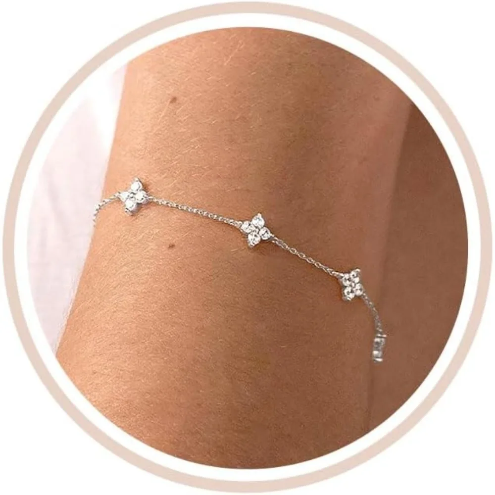 

Набор браслетов с подвесками-клеверами и маргаритками из позолоченного золота 14K с фианитами, двухцветные (серебро и золото), не тускнеющие, водонепроницаемые, штабелируемые украшения, рождественский подарок