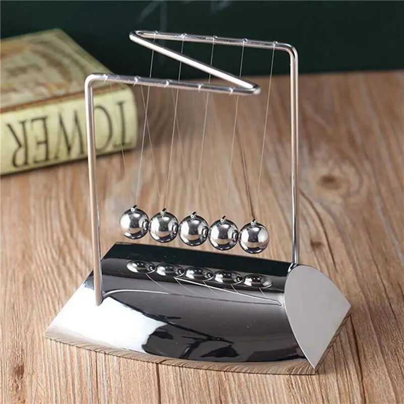 Classic-2X Newton Balls Bring 5 Balls, Z Shape Newton Cradle, Electroplated Metal Material Pendulum Balls With Base view 3