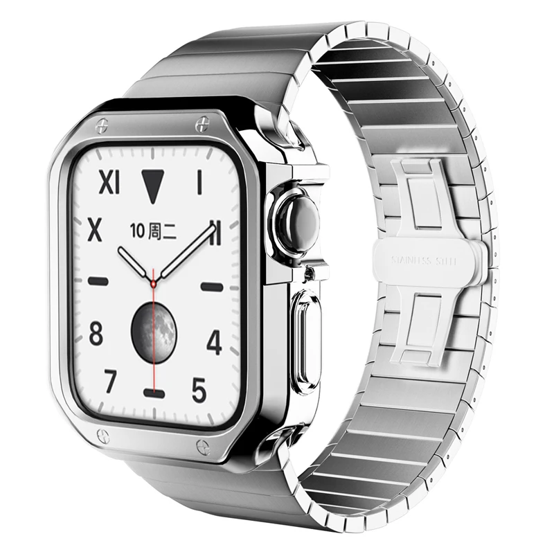 

Stainless Steel Strap+silicone Case For Apple Watch Band 45 41 44 40 38mm 42mm Bumper frame Cover for iwatch series 5 4 3 SE 6 7