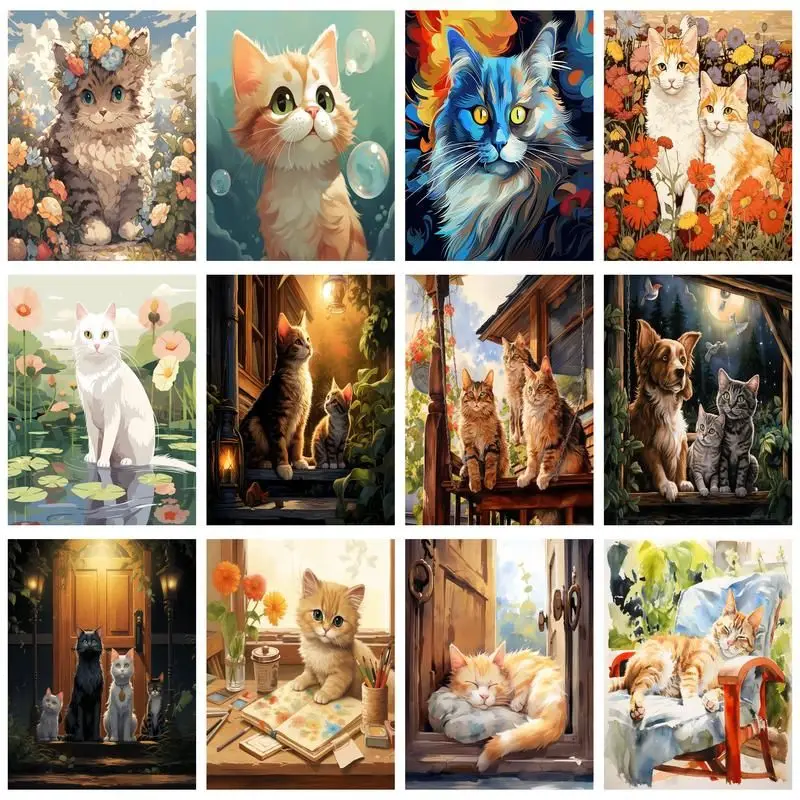 

GATYZTORY Painting By Number Cat Drawing On Canvas HandPainted Art Gift DIY Pictures By Number Animal Kits Home Decor