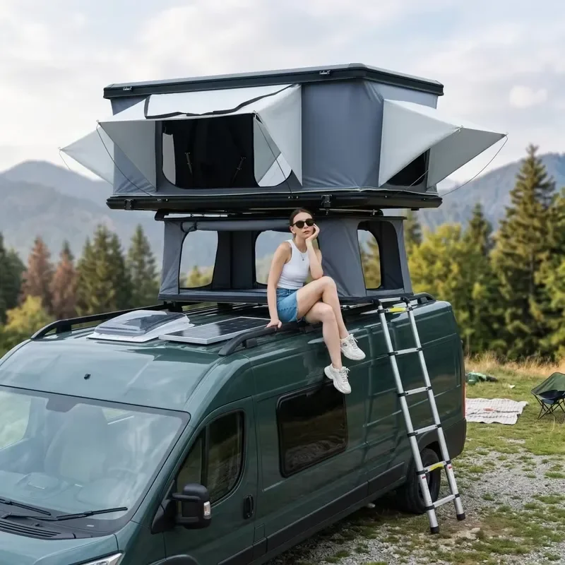 Outdoor Camping High Quality Rooftop Tent Hard Shell Aluminum Car Roof Box Four-Season Canvas Waterproof