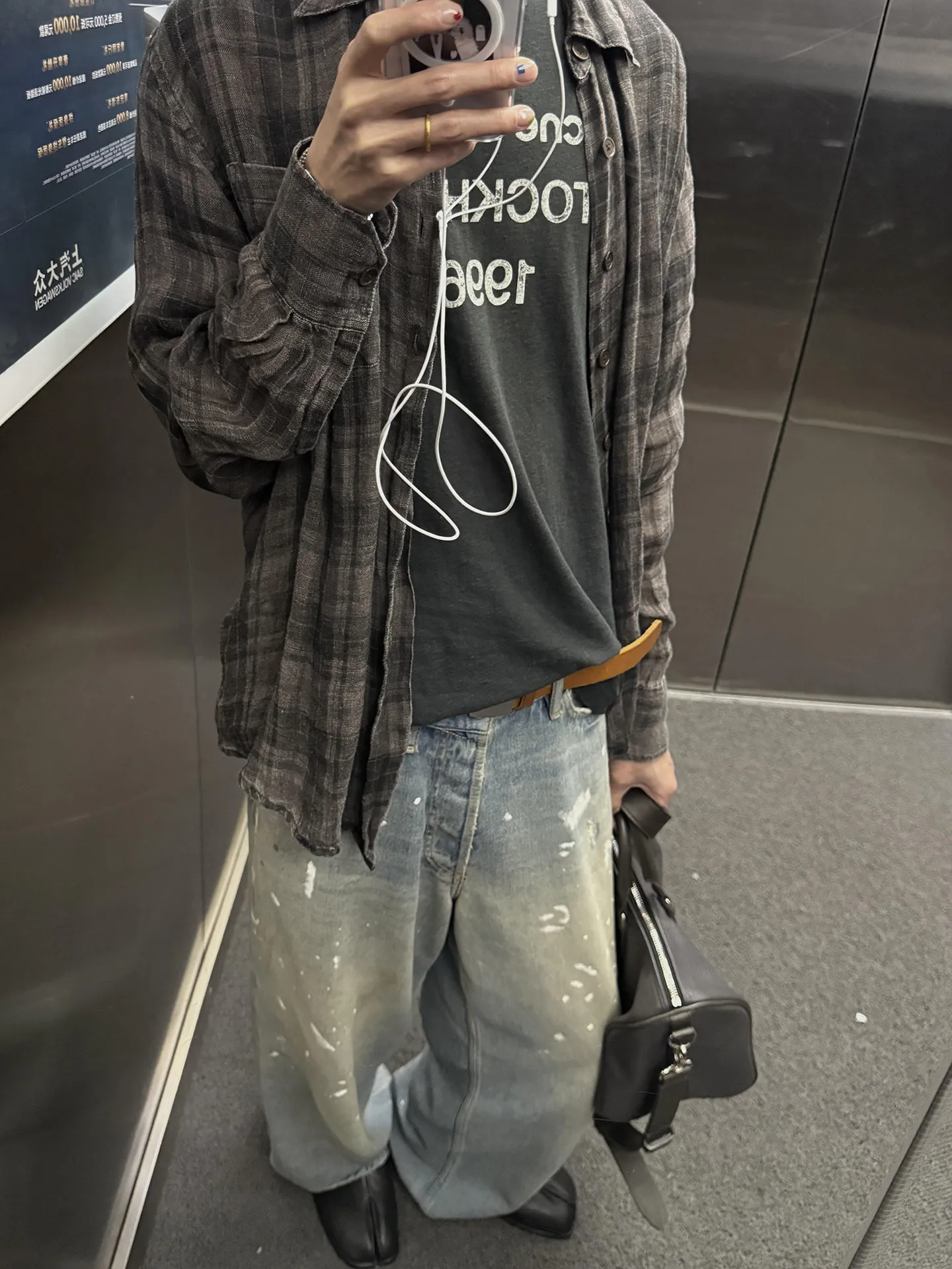 OL style black gray cotton and linen plaid shirt casual loose and lazy light sunscreen long-sleeved shirt