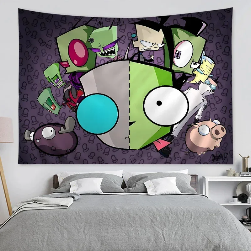 VIKAMA Invader Zim Tapestry Alien GIR Tarot Card Wall Hanging Cartoon Hippie Wall Art Game Room Dorm Home Decor - view 4