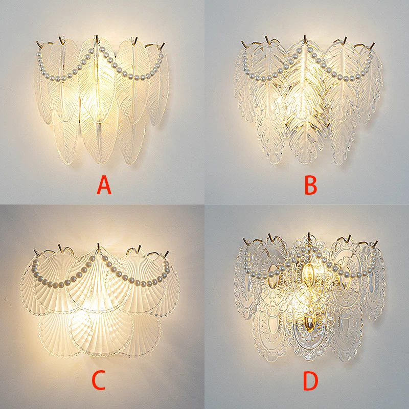 

French Luxury Pearl Glass Wall Lamp American Post-modern Bedside Wall Lamp Creative Living Room Corridor Porch Lamp