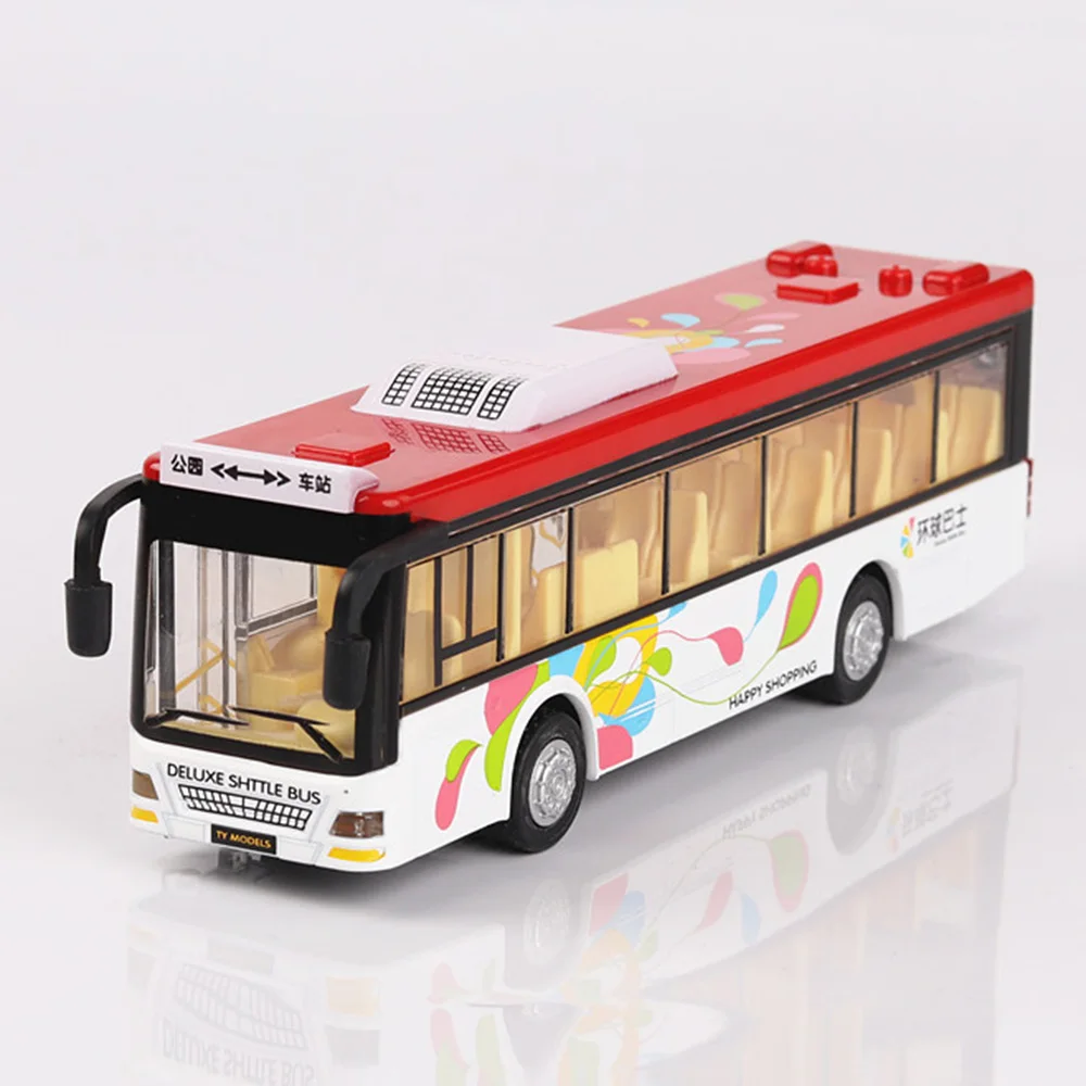 

1/36 Single Bus Cars Toys Model Diecast Alloy Vehicles Rubber Tires Metal Body Sound Light Pull Back Toy Birthday Gifts for Kids